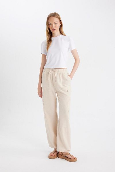 DeFacto High Waist Linen Blended Cool Wide Leg Trousers - C0964AX24SM