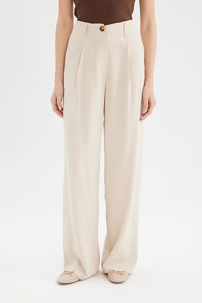 DeFacto Linen Blended Palazzo Trousers Wide Leg Double Pockets High Waist Wide Loose Leg Z5533Az24Sm