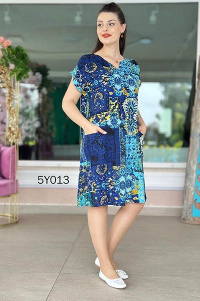 İnce Topuk Viscose Dress with Front Pocket (5Y013)