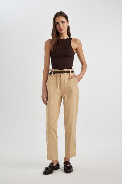 DeFacto Baggy Fit Gabardine Belt Pants High Waist Short Leg C1510Ax24Sp