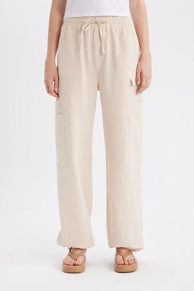 DeFacto High Waist Linen Blended Cool Wide Leg Trousers - C0964AX24SM
