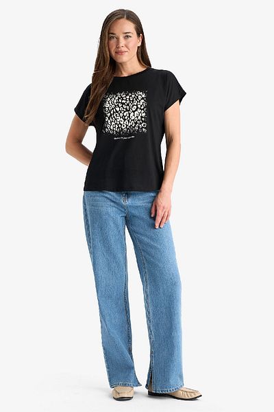 DeFacto Tricou cu mânecă scurtă, cu decolteu, cu flori, cu formă normală F3555ax25sm