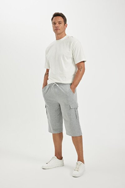 DeFacto Slim Fit Dar Kesim Kargo Cepli Basic Düz Kapri Şort T4693az24sm