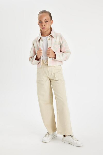 DeFacto Beige Colored Girl's Wide Leg Cotton Trousers with Pockets - C7473A824Au