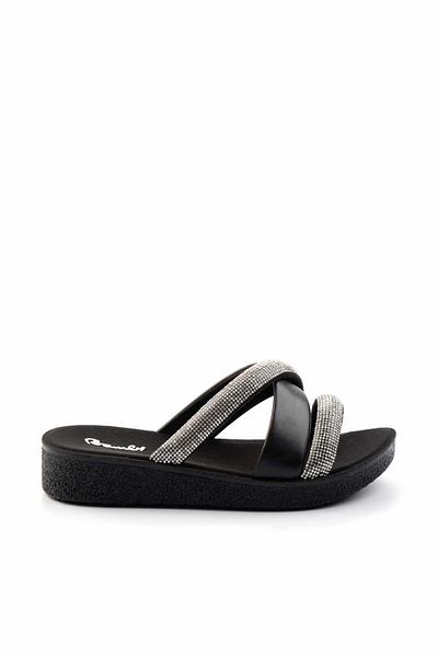 Bambi Black Lame Women's Slippers K 04496720409