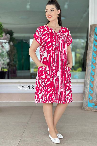İnce Topuk Viscose Dress with Front Pocket (5Y013)
