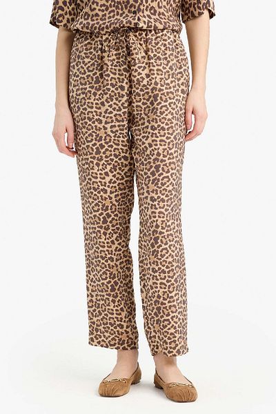 DeFacto Leopard Patterned Modal Fabric Trousers High Waist Straight Leg