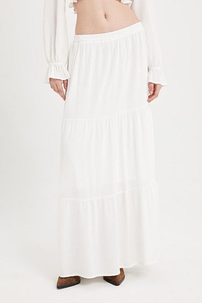 DeFacto A-Linie, hohe Taille, Baumwolle, gefüttert, Crinkle-Viskose, Kiloş, weißer Maxirock D5033ax24au