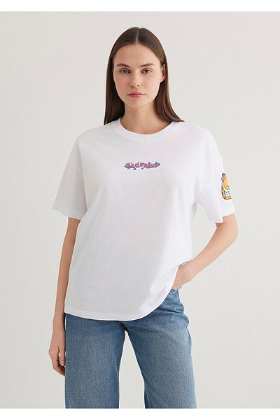 Mavi Λευκό μπλουζάκι με στάμπα Garfield Loose Fit / Loose Relaxed Fit 1613265 -620