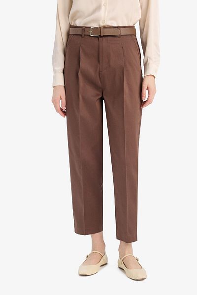 DeFacto Belted Classic Trousers - High Waist Narrow Leg Pleated D4282Ax25Sm