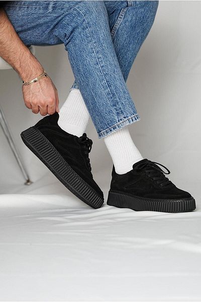 TETRİ Pgup Model Genuine Leather Handmade Men's Black Suede Sneaker Shoes