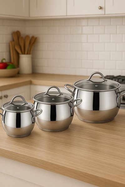 Brillant 6 Piece Stainless Steel Cookware Set - 16/18/20 Cm Thick Base Sargas