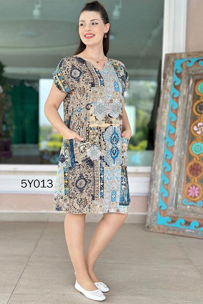 İnce Topuk Viscose Dress with Front Pocket (5Y013)