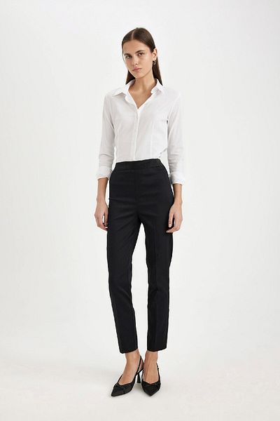 DeFacto Black Satin Trousers - Regular Waist, Elastic, Straight Leg J8743Az24Wn