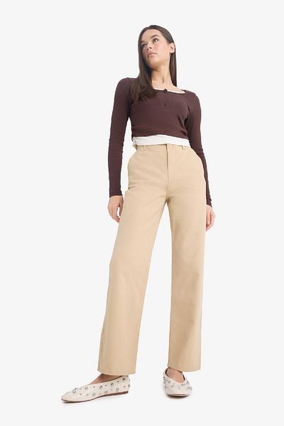 DeFacto Cool Straight Fit Gabardine Trousers High Waist E4346Ax25Sp