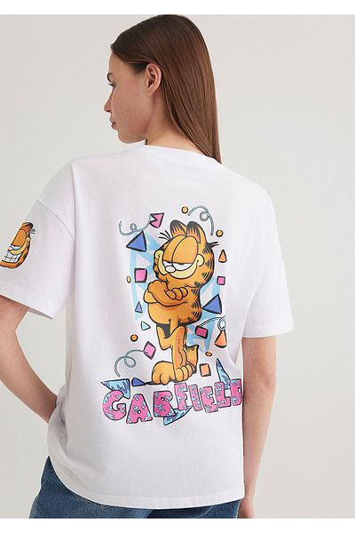 Mavi Λευκό μπλουζάκι με στάμπα Garfield Loose Fit / Loose Relaxed Fit 1613265 -620