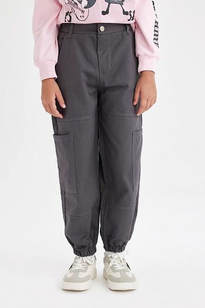DeFacto Girl's Cotton Anthracite Cargo Pants - Pockets and Elastic Waist and Legs C8843A824Au