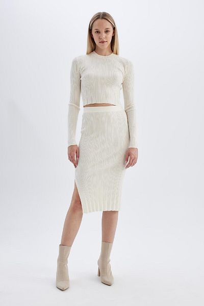 DeFacto Fusta midi Cool Slim Fit Basic Knitwear - Fătură simplă A2058ax24au