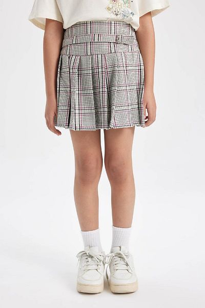 DeFacto Girl's Belt Detailed Plaid Patterned Skirt C1381A824SP