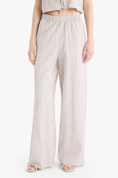 DeFacto Cool Wide Leg Checked Regular Waist Wide Leg Trousers E6121Ax25Sp