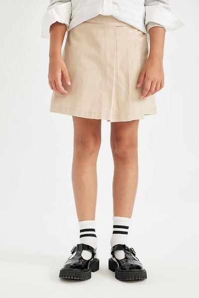 DeFacto Dfc - Girl's Gabardine Pleated School Skirt with Shorts
