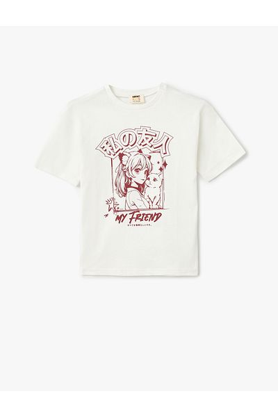 Koton Cotton Anime Printed Crew Neck Short Sleeve T-Shirt