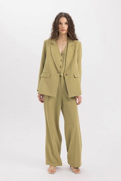 DeFacto Wide Leg Pocket High Waist Wide Wide Leg Pleated Linen Blended Woven Trousers A1922Ax24Sm