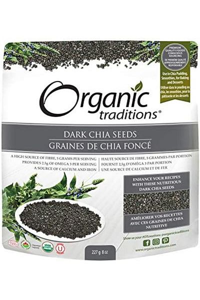Organic Traditions Dark Chia Seeds | 227 g | High in Fiber, Omega 3, Calcium, and Iron | Great for C