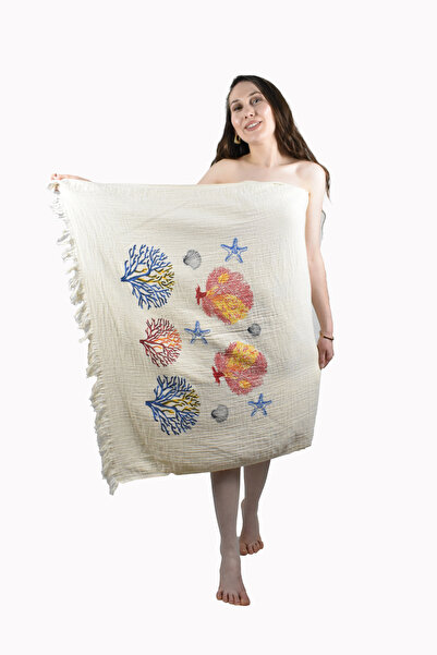 FACCİ منشفة موسلين قطنية مطبوعة بنقشة مرجانية بيشتيمال حمام موسلين 90 × 180 سم