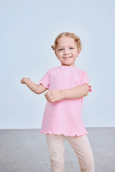 DeFacto Baby Girl Crew Neck Floral Ribbed Camisole Short Sleeve T-Shirt B7544A525Sm