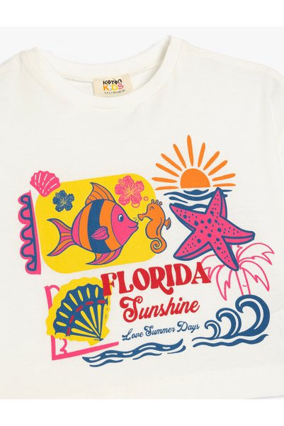 Koton Crew Neck Summer Themed Print Detailed Short Sleeve Cotton T-Shirt