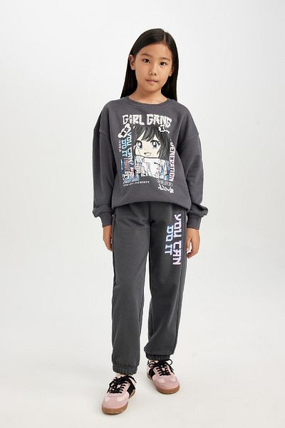 DeFacto Girl's Jogger Sweatpants - Printed, Elastic Waist Leg and Pocket D0739A824Au