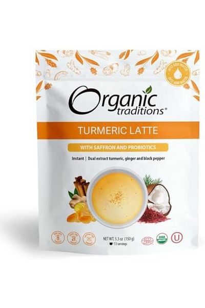Organic Traditions Turmeric Latte with Saffron & Probiotics | 150g (5.3oz) | 13 Servings | Instant D
