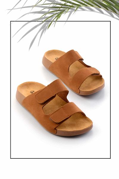 Bambi Γυναικείες παντόφλες από γνήσιο δέρμα Tan Nubuck - K 04819011101
