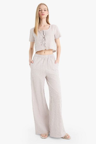 DeFacto Cool Wide Leg Checked Regular Waist Wide Leg Trousers E6121Ax25Sp