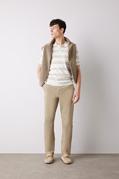 DeFacto Düz Paça Chino Kanvas Vizon Erkek Pantolon D7349ax/bg129