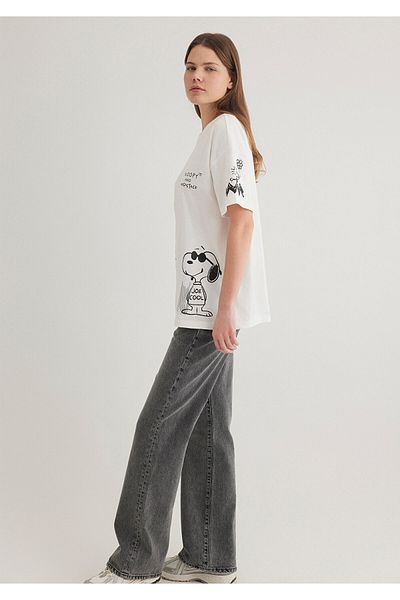 Mavi Snoopy Printed Ecru T-Shirt Loose Fit / Loose Relaxed Cut 1613262 -70057