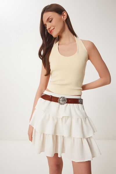 Lovelyİstanbul Layered Mini Linen Skirt Bone Lns0045