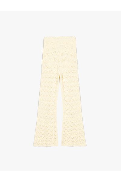 Koton Elastic Waist Cotton Openwork Flared Trousers