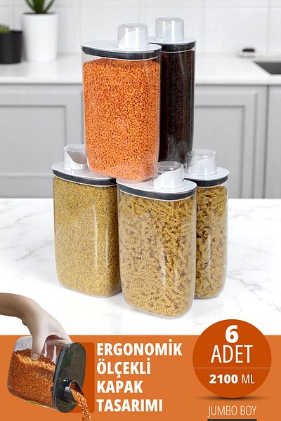 İronika Set of 6 Measured Storage Food and Pulse Containers with Silicone Lids 2100 ml