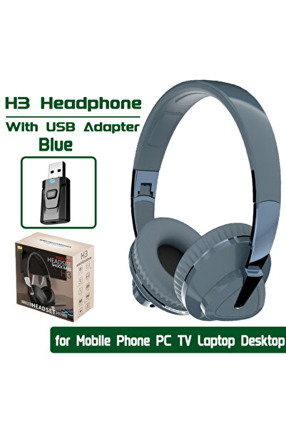 Choice محول H3 Blue H7/H3 Tv Bluetooth Headphone Wireless Headset with Mic USB Adapter سماعة رأس Noise Can
