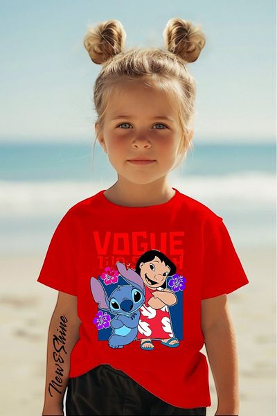 New Shine Lilo and Stitch Printed Oversized Children's T-Shirt