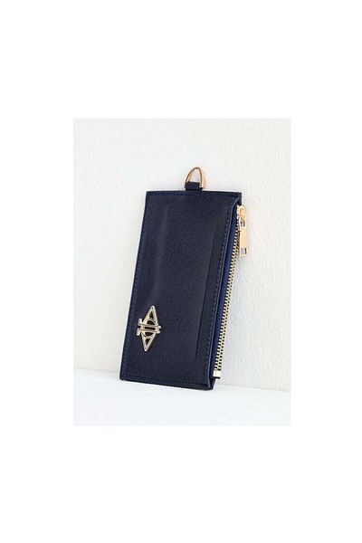dellel Dellel Navy Blue Vegan Leather Zippered Card Holder