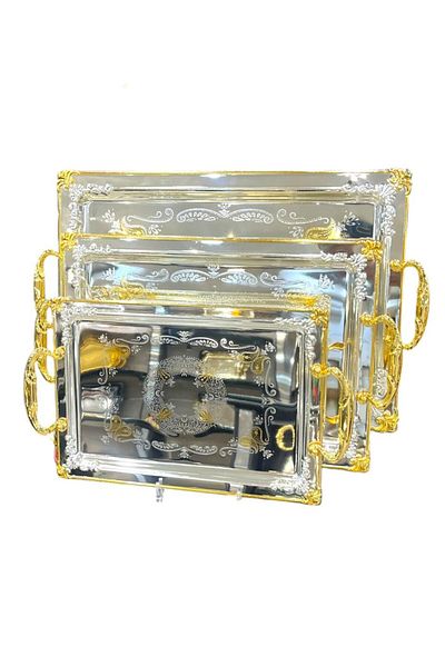 aljahwari 3-piece serving tray set, two-tone gloss