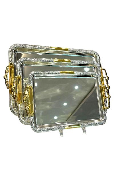 aljahwari 3-piece serving tray set, two-tone gloss
