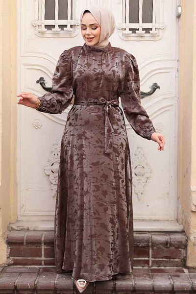 N.S NEVA STYLE Φόρεμα με σχέδιο Mink Hijab Satin 52921V