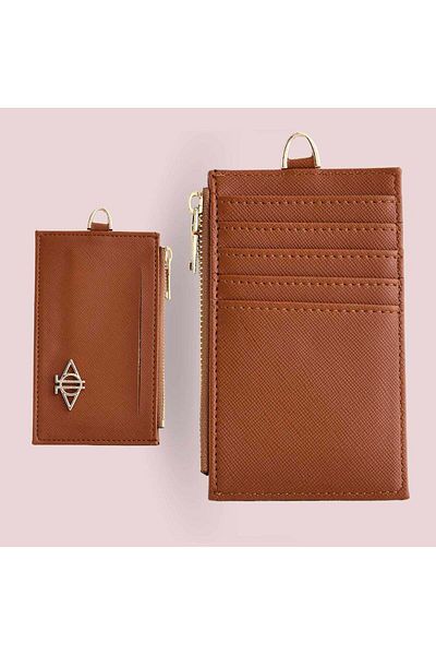 dellel Dellel Brown Vegan Leather Zippered Card Holder