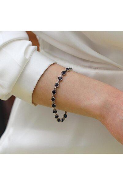 Necati Gün Kök Safir Taşlı Otantik Gümüş Bileklik