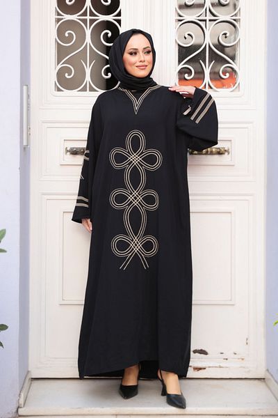 N.S NEVA STYLE Μαύρο Φόρεμα Hijab με σχέδιο 20791S