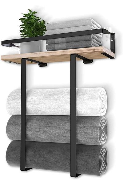 COOYA Wall Mounted Towel Racks,Upper Layer Features Anti-fall Handrail, for Bathroom Dorm Rooms